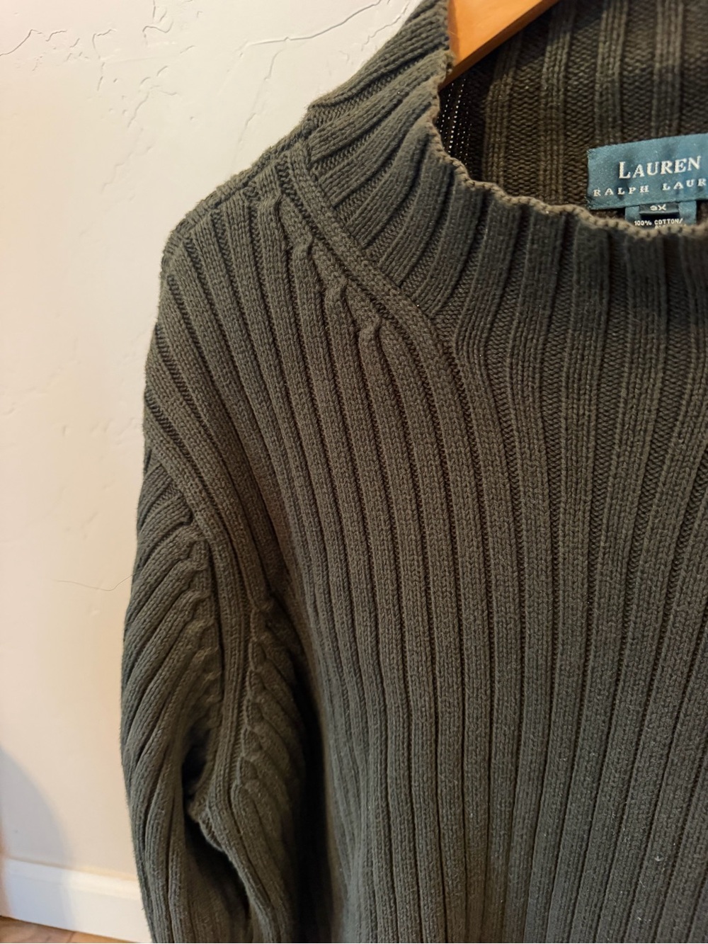 EUC Lauren Ralph Lauren Olive Green Ribbed Mock Neck Cotton Sweater Size 3X - Picture 3 of 8